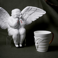 稀奇 藝術古根漢姆博物館合作款骨瓷天使浮雕水茶杯子禮物