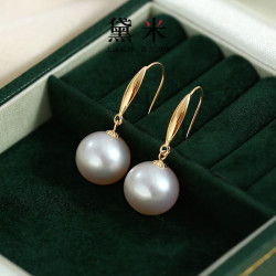 daimi黛米1112mm18k金正圆大颗粒淡水珍珠耳钉耳环