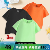 JEANSWEST 真维斯 童装2024夏季时尚男女童休闲圆领短袖T恤衫KD 草绿+橙色+黑色6W39 130