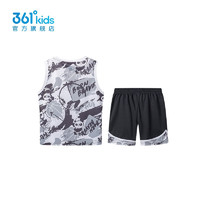 361° 童装男童篮球套装针织夏季小童运动短裤两件套儿童礼物 乌黑色 120