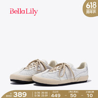 Bella Lily2024春季潮流灰色德训鞋女网面透气板鞋显瘦平底鞋 米白 35