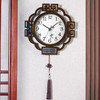 Hense 汉时 新中式挂钟万年历客厅家用时钟复古挂墙石英钟表HW8594大号纸盘 大号纸盘（德国品牌机芯）