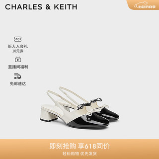 CHARLES&KEITH24夏法式蝴蝶结粗跟包头低跟凉鞋CK1-61720194 粉白色Chalk 39