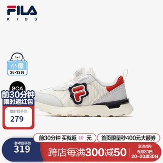 FILA 斐乐 儿童童鞋2024年春季男小童BOA旋钮运动复古跑鞋 奶白/雨雾灰-GN 29码 内长18.0cm