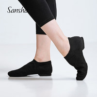 SANSHA 三沙 芭蕾舞教师鞋 爵士舞鞋软底飞织面透气现代舞蹈鞋练功 黑色37