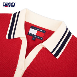 TOMMY JEANSCollection24新款早秋女装美式拼色V字领针织短袖上衣18159 红色XLC