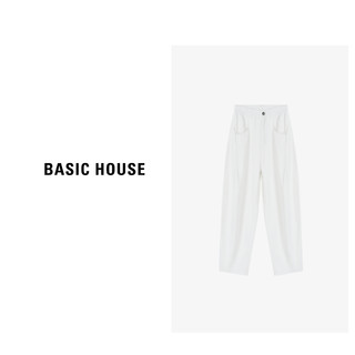 Basic House/百家好夏季高腰阔腿宽松休闲潮流款长裤女夏季2024 白色 S85-105斤