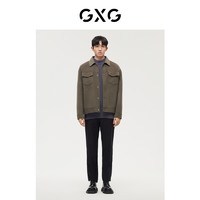 GXG 男装 商场同款自然纹理系列军绿色时尚短大衣 2022年冬季新品