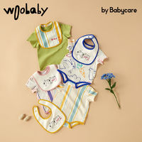 百亿补贴：woobaby 儿童爬服夏季透气a类哈衣送可拆卸口水巾新生婴儿连体衣