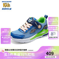 Skechers斯凯奇男童春夏闪灯鞋时尚网面透气休闲运动鞋407114L 蓝色/柠檬色/BLLM 32码