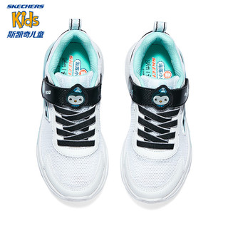 Skechers斯凯奇男童春夏闪灯鞋时尚网面透气休闲运动鞋407114L 白色/蓝色/WBL 34码