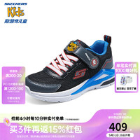 Skechers斯凯奇男童春夏闪灯鞋时尚网面透气休闲运动鞋407114L 黑色/蓝色/BKBL 30码