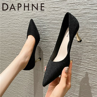 DAPHNE 达芙妮 真皮高级感伴娘鞋2023年新款礼服旗袍高跟黑色职业工作单鞋