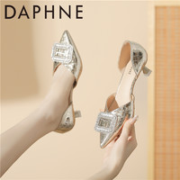 DAPHNE 達芙妮 金色高級高跟鞋女細跟法式3cm低跟真皮舒適不累腳軟底單鞋