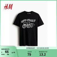 H&M男装2024夏季T恤青春流行圆领字母印花纯棉短袖上衣0973277 黑色/Keith Haring 175/100