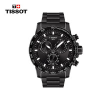 TISSOT 天梭 瑞士手表速敢系列黑武士鋼帶黑盤石英男士運動腕表 黑色 45.5mm