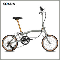 KOSDA16寸超轻便携变速成人铬钼钢国产小布通勤休闲折叠自行车可上地铁 灰色（铬钼钢）16寸 禧玛诺8速