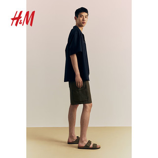 H&M2024夏季男装宽松休闲短裤1245564 深卡其绿 165/72