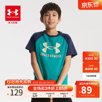 安德玛（Under Armour）儿童短袖T恤棉夏季男童短袖卡通可爱透气舒适休闲T恤童装男大小童 绿色 140cm