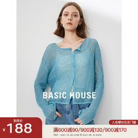 BASIC HOUSE/韩系圆领镂空针织衫女2024夏季纯色小外套 蓝色 M