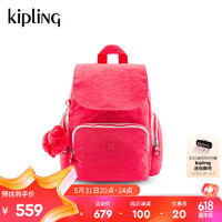 Kipling达人同款男女24书包双肩包猴子包CITY ZIP系列 MINI-珊瑚橘