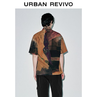 URBAN REVIVO 男装复古设计感印花超宽松开襟衬衫UMV240022 棕色印花 S