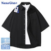 NASA GISS 衬衫男士夏季冰丝短袖男女同款宽松衬衣外套百搭上衣服 黑色 M