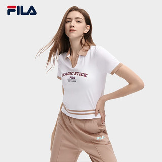 FILA 斐乐女子短袖POLO衫时尚修身小V字撞色翻领上衣 标准白-WT 160/80A/S