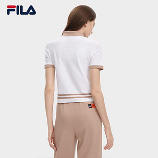 FILA 斐乐女子短袖POLO衫时尚修身小V字撞色翻领上衣 标准白-WT 170/88A/L