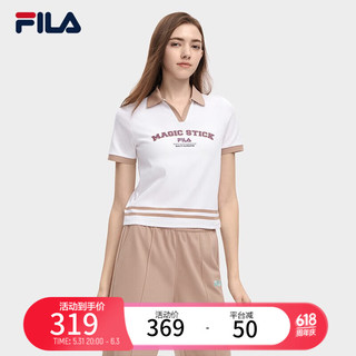 FILA 斐乐女子短袖POLO衫时尚修身小V字撞色翻领上衣 标准白-WT 185/100A/XXXL