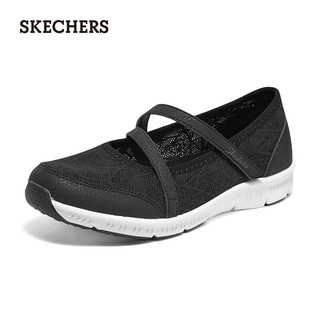 斯凯奇（Skechers）女鞋单鞋轻质夏季透气蕾丝网布经典玛丽珍式绑带鞋子女100366 黑色/BLK 39