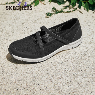 斯凯奇（Skechers）女鞋单鞋轻质夏季透气蕾丝网布经典玛丽珍式绑带鞋子女100366 黑色/BLK 39