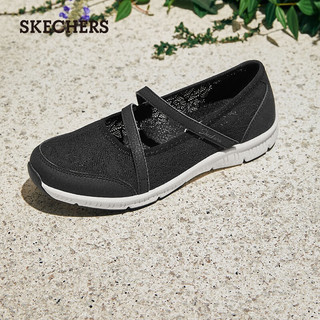斯凯奇（Skechers）女鞋单鞋轻质夏季透气蕾丝网布经典玛丽珍式绑带鞋子女100366 黑色/BLK 39.5