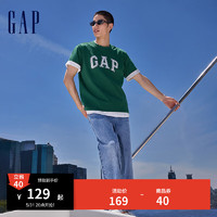 Gap男女装2024夏季棉质拼接logo圆领短袖T恤宽松上衣460841 绿色 175/96A(L) 亚洲尺码