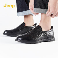 88VIP：Jeep 吉普 男鞋2024百搭休閑皮鞋男士一腳蹬休閑百搭套腳男款鞋子