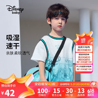 Disney 迪士尼 童装儿童男童速干短袖T恤网眼假两件运动上衣24夏DB321BE16白120