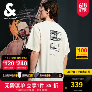 杰克·琼斯（JACK&JONES）BSQ联名夏季罗纹圆领图案胶印宽松短袖T恤男装224201342 A01 古瓷色 常规 185/104A/XL