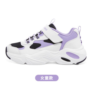 斯凯奇（Skechers）斯凯奇儿童熊猫鞋陨星熊休闲男女童运动鞋休闲老爹鞋 女童/白色/黑色/紫色/WBPR 28.5码