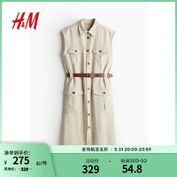 H&M2024夏季女士配腰带工装连衣裙1236835 浅米色 160/88