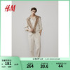 H&M男装上衣夏季时尚休闲版型透气亚麻衬衫长袖1127523 浅米色 1