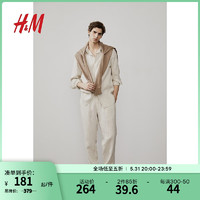 H&M男装上衣夏季时尚休闲版型透气亚麻衬衫长袖1127523