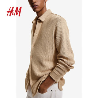 H&M2024夏季男装标准版型镂空针织衬衫1239880 米色 175/100