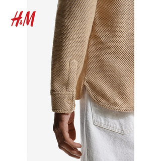 H&M2024夏季男装标准版型镂空针织衬衫1239880 米色 175/100