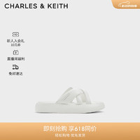 CHARLES&KEITH24夏季厚底交叉带外穿沙滩拖鞋防滑一字拖女CK1-70900518 White白色 39