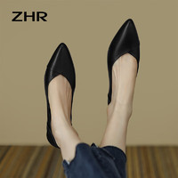 ZHR单鞋女优雅气质粗跟职场皮鞋子女时尚通勤乐福鞋女 Y625 黑色 39 