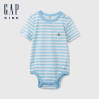 Gap 蓋璞 嬰兒2024夏季新款純棉條紋小熊短袖連體衣兒童裝包屁衣505565