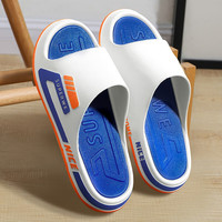 傲万夏季拖鞋男高级感厚底家用防滑室内浴室家居男凉拖鞋夏天外穿 船底 白+蓝色 38-39