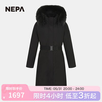 NEPA耐葩户外女士长款防风保暖鹅绒羽绒服7J82075 黑色C01 175/96A(105)