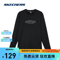 斯凯奇Skechers男款长袖T恤中世纪蓝圆领保暖舒适L124M041 碳黑/0018 XL