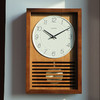DODEKA 多帝家 日式复古挂钟客厅时尚中式方形摇摆时钟简约木座钟装饰石英钟表 深棕色 DOH-22011 15英寸